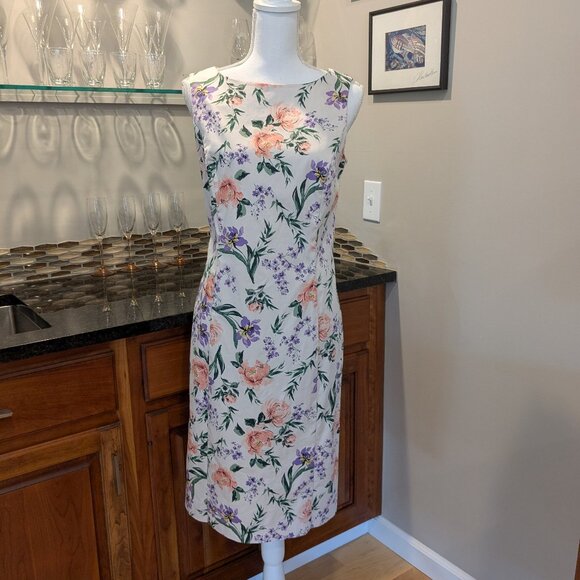 Vibrant Classic Talbots Floral Spring Shift Dress Bateau Neck Sleeveless Sz 10 - Picture 1 of 5